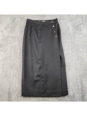 Vintage Women’s Wool Skirt Black Wrap Gold Buttons Lined Maxi USA Made Size 8